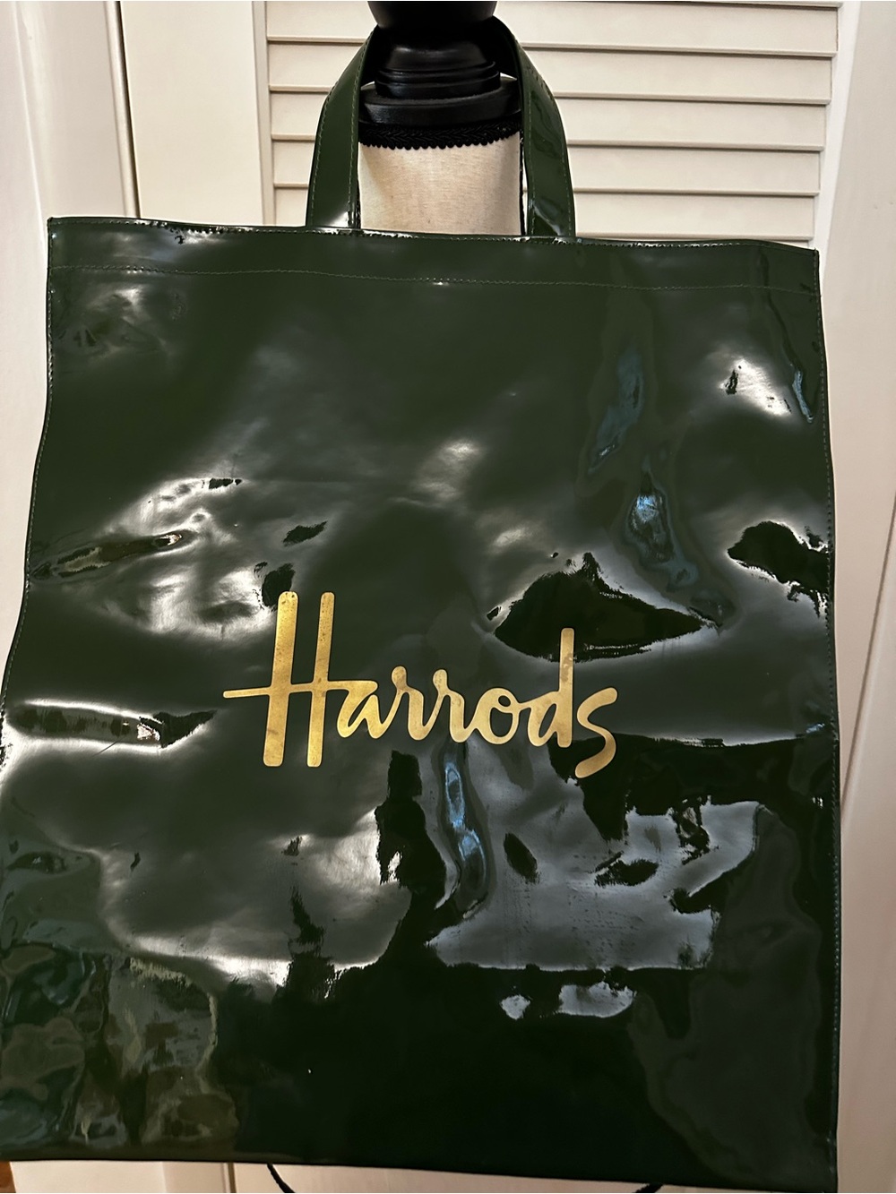 Harrods LARGE Dark Green Tote Bag with Gold Logo